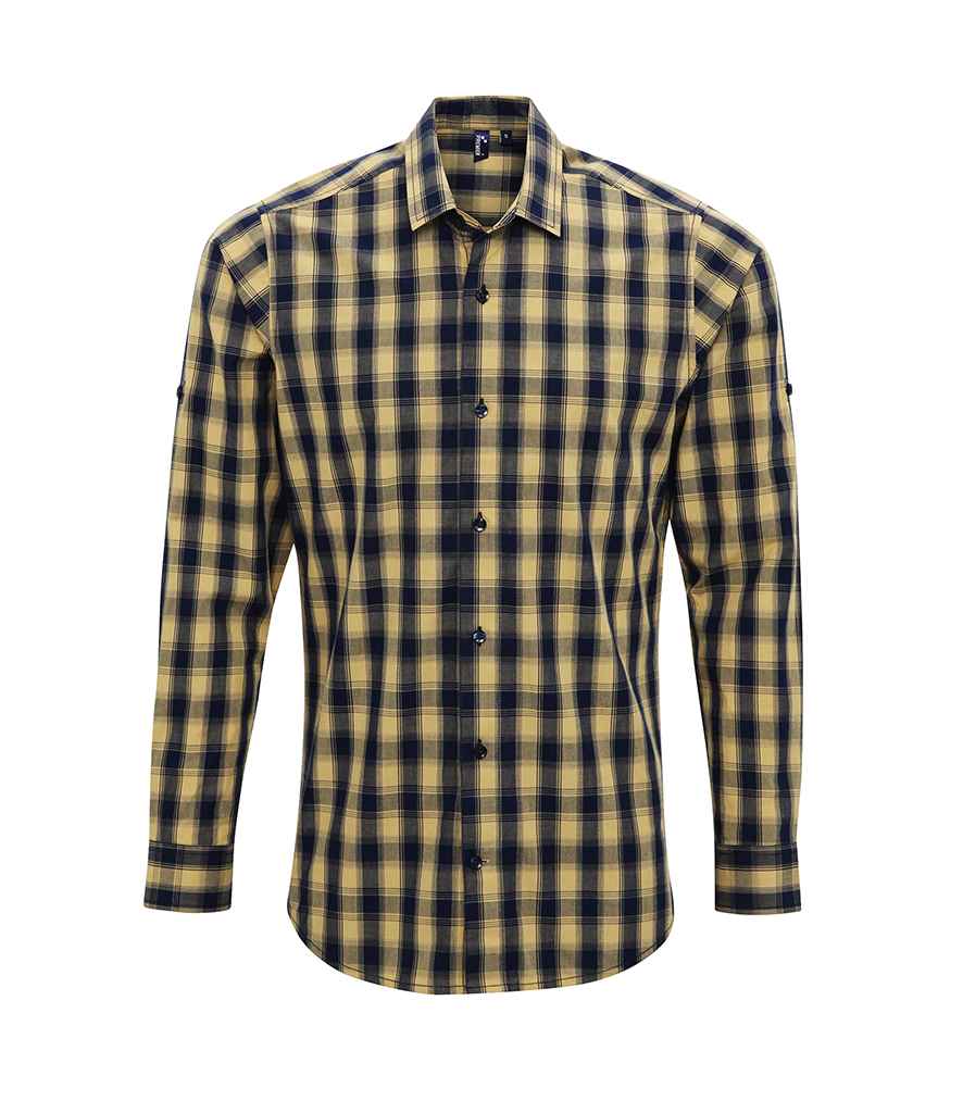 Premier Mulligan Check Long Sleeve Shirt PR250 - Camel/Navy