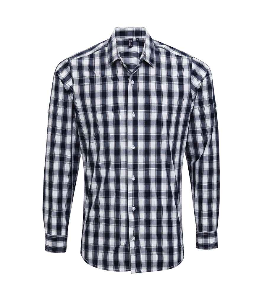 Premier Mulligan Check Long Sleeve Shirt PR250 - White/Navy