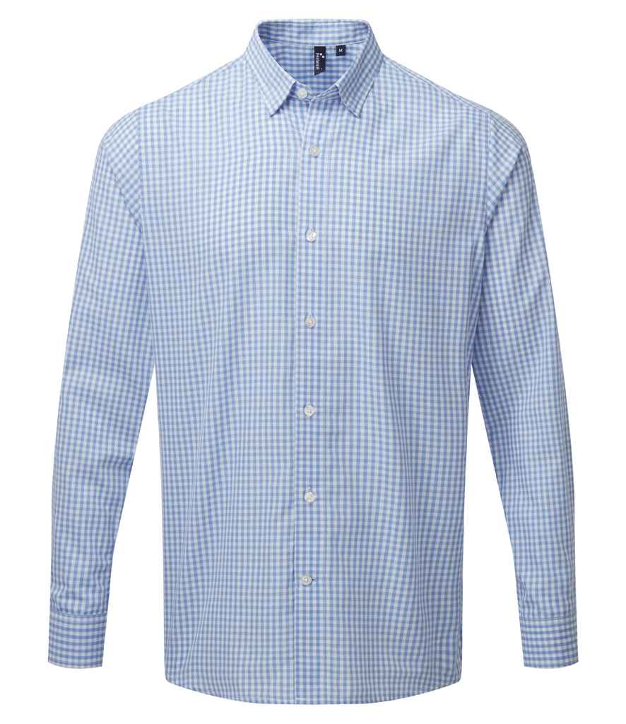 Premier Maxton Check Long Sleeve Shirt PR252 - Light Blue/White