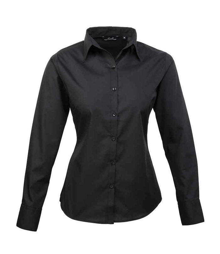 Premier Ladies Long Sleeve Poplin Blouse PR300 - Black