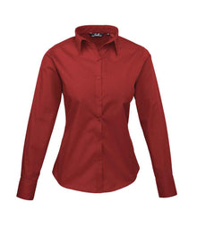 Premier Ladies Long Sleeve Poplin Blouse PR300 - Burgundy