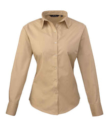 Premier Ladies Long Sleeve Poplin Blouse PR300 - Khaki