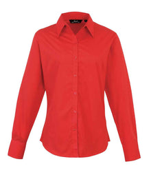 Premier Ladies Long Sleeve Poplin Blouse PR300 - Red
