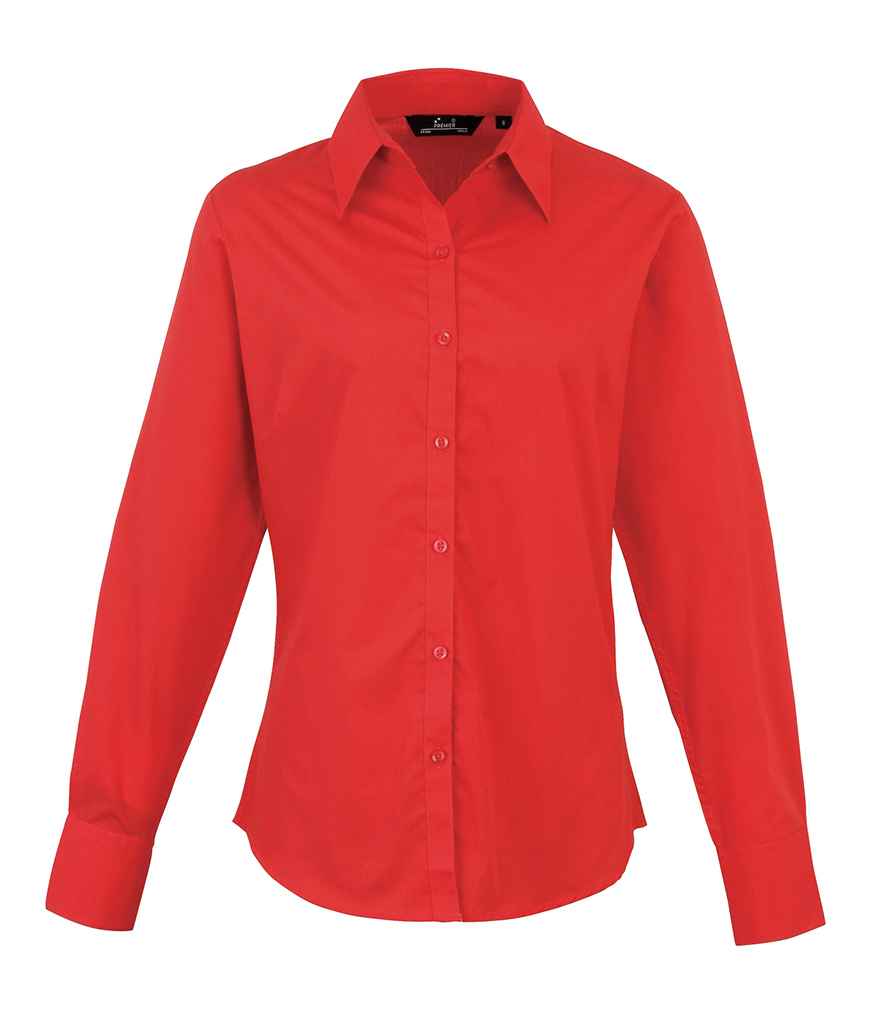 Premier Ladies Long Sleeve Poplin Blouse PR300 - Red