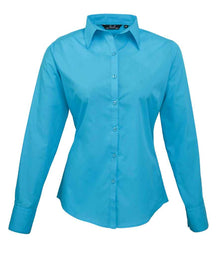Premier Ladies Long Sleeve Poplin Blouse PR300 - Turquoise Blue