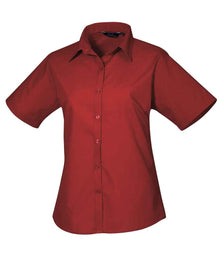 Premier Ladies Short Sleeve Poplin Blouse PR302 - Burgundy