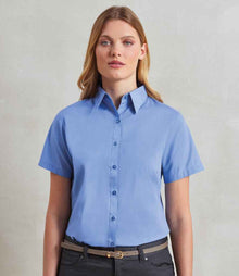Premier Ladies Short Sleeve Poplin Blouse PR302 - PR302 Mid Blue Model