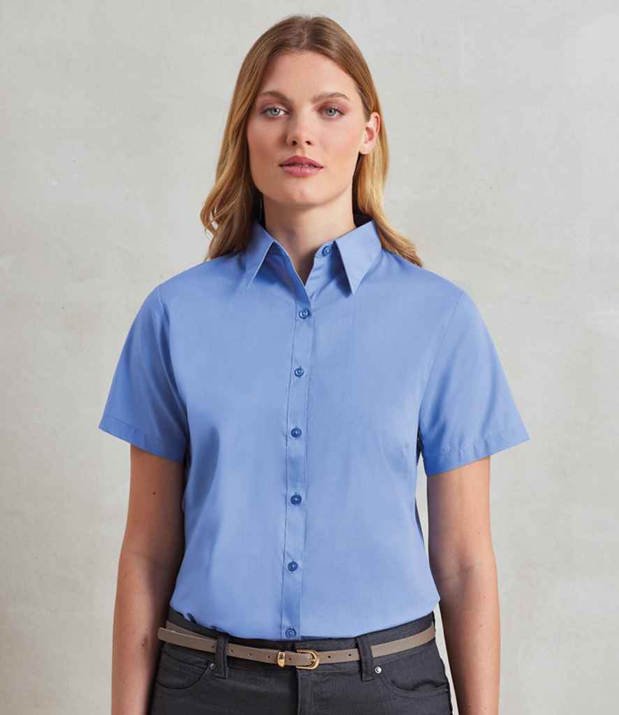 Premier Ladies Short Sleeve Poplin Blouse PR302 - PR302 Mid Blue Model