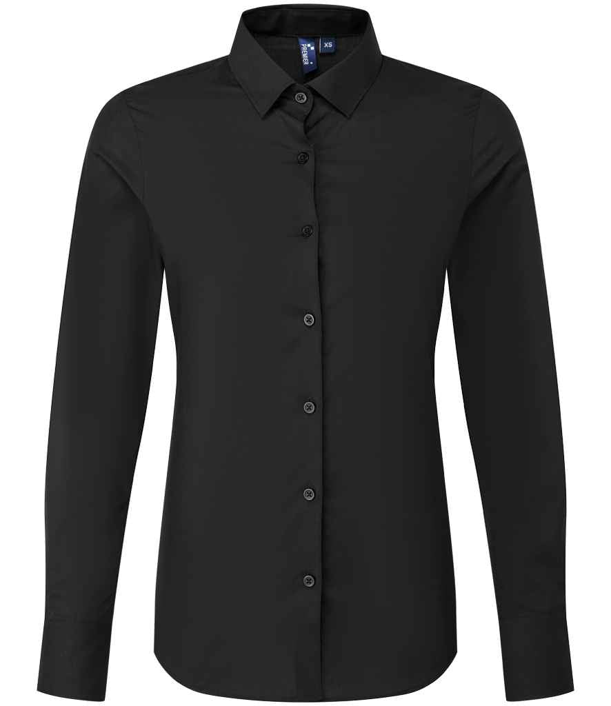 Premier Ladies Recyclight® Long Sleeve Poplin Shirt PR303 - Black
