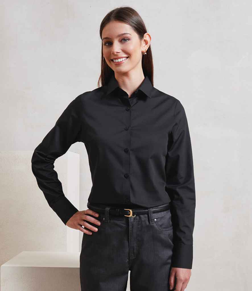 Premier Ladies Recyclight® Long Sleeve Poplin Shirt PR303 - PR303 Black Model