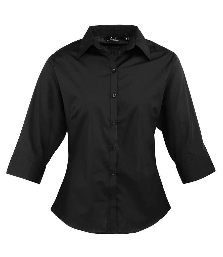 Premier Ladies 3/4 Sleeve Poplin Blouse PR305 - Black