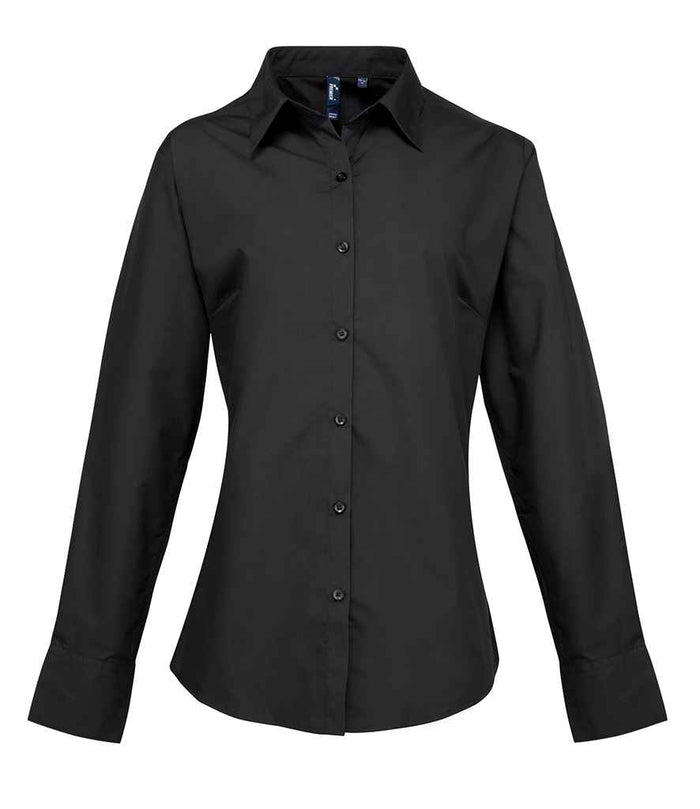 Premier Ladies Supreme Long Sleeve Poplin Shirt PR307 - Black