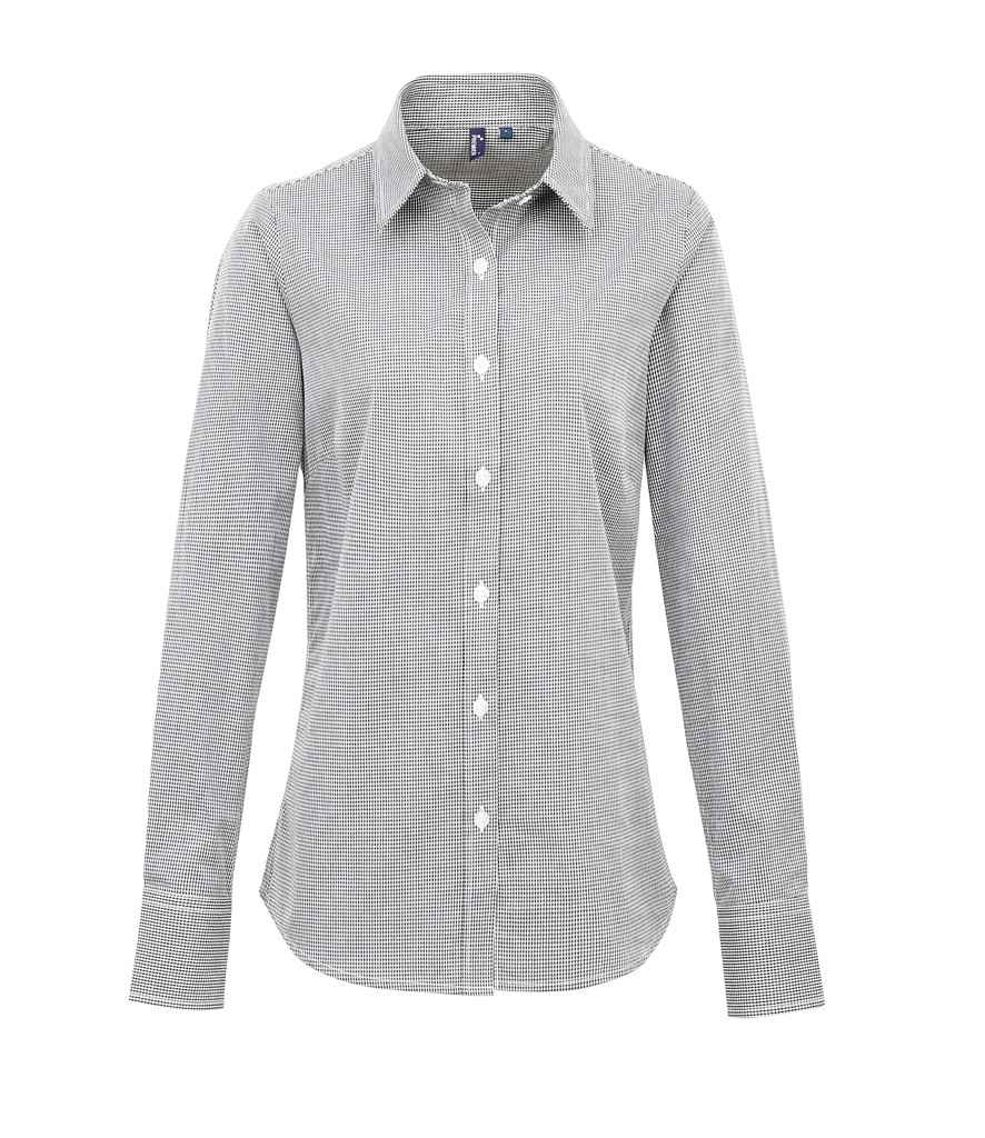 Premier Ladies Gingham Long Sleeve Shirt PR320 - Black/White