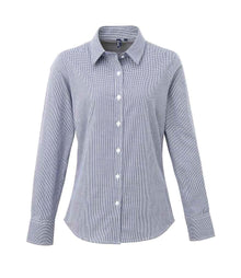 Premier Ladies Gingham Long Sleeve Shirt PR320 - Navy/White