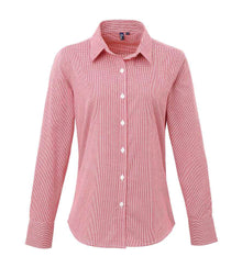 Premier Ladies Gingham Long Sleeve Shirt PR320 - Red/White