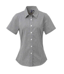 Premier Ladies Gingham Short Sleeve Shirt PR321 - Black/White