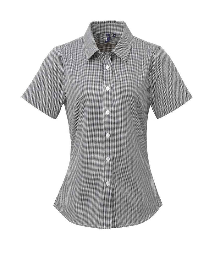 Premier Ladies Gingham Short Sleeve Shirt PR321 - Black/White