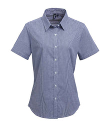 Premier Ladies Gingham Short Sleeve Shirt PR321 - Navy/White