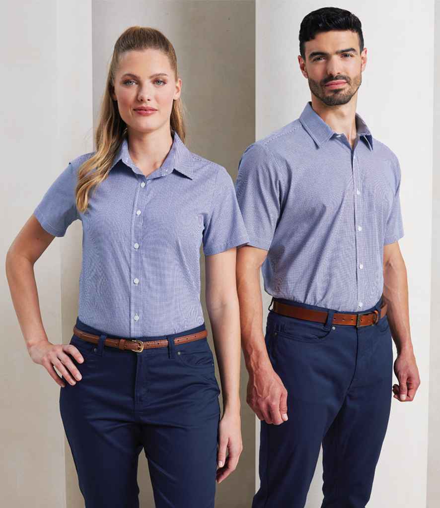 Premier Ladies Gingham Short Sleeve Shirt PR321 - PR321 Navy/White Model