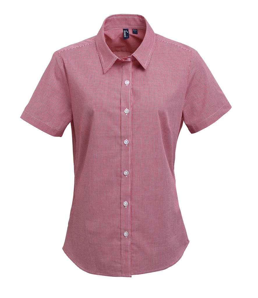 Premier Ladies Gingham Short Sleeve Shirt PR321 - Red/White