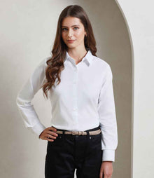 Premier Ladies Signature Long Sleeve Oxford Shirt PR334 - PR334 White Model