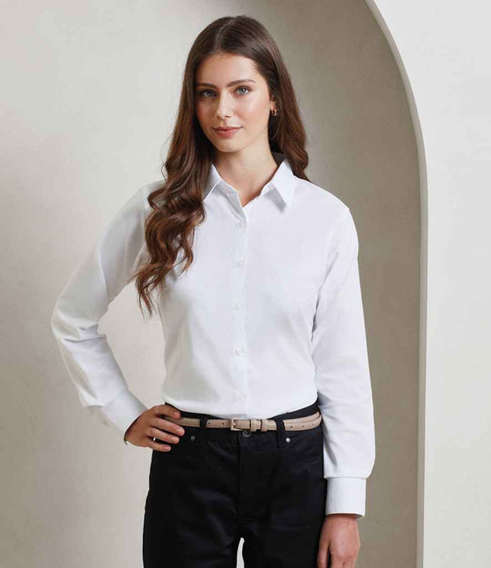 Premier Ladies Signature Long Sleeve Oxford Shirt PR334 - PR334 White Model