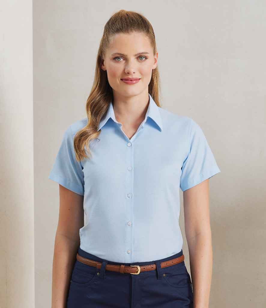 Premier Ladies Signature Short Sleeve Oxford Shirt PR336 - PR336 Light Blue Model