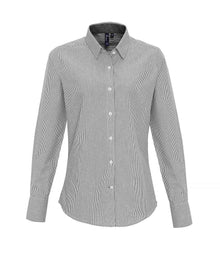 Premier Ladies Long Sleeve Striped Oxford Shirt PR338 - White/Grey