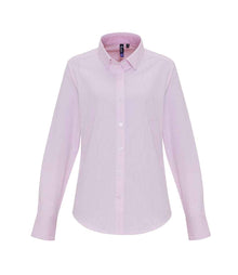 Premier Ladies Long Sleeve Striped Oxford Shirt PR338 - White/Pink