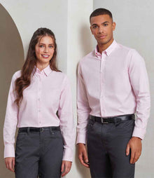 Premier Ladies Long Sleeve Striped Oxford Shirt PR338 - PR338 White/Pink Model