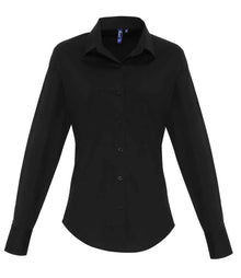 Premier Ladies Long Sleeve Stretch Fit Poplin Shirt PR344 - Black