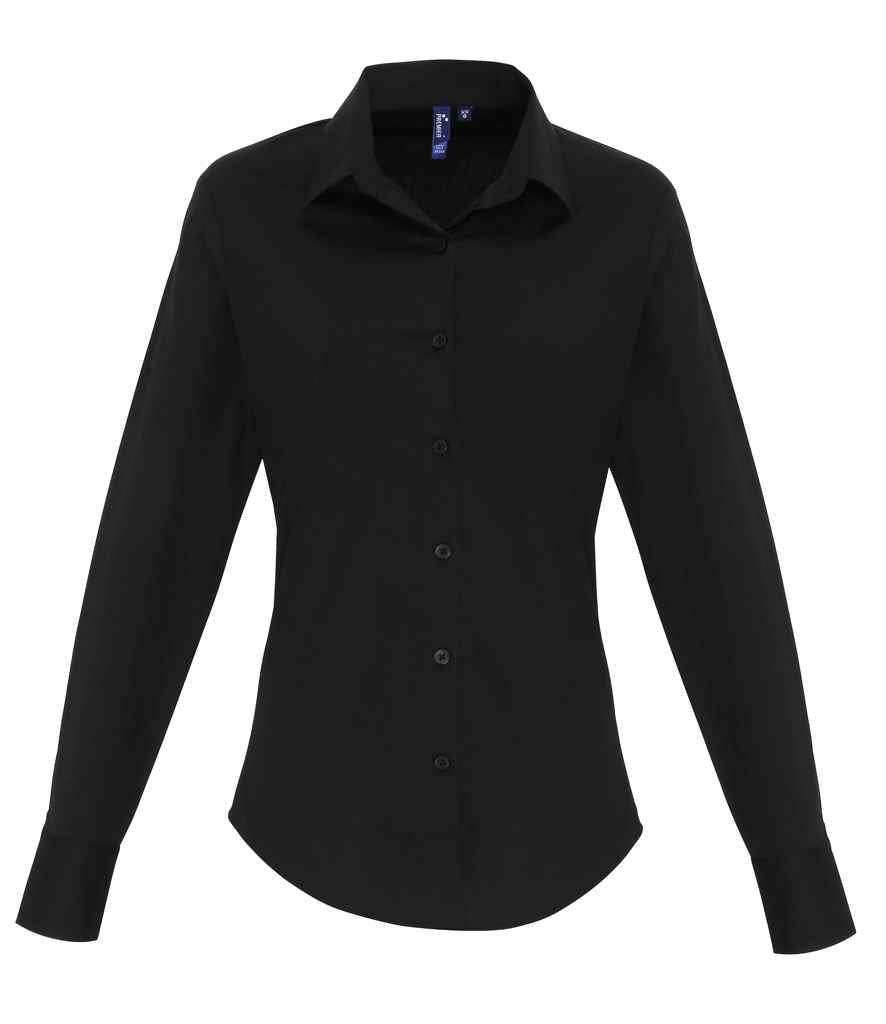 Premier Ladies Long Sleeve Stretch Fit Poplin Shirt PR344 - Black
