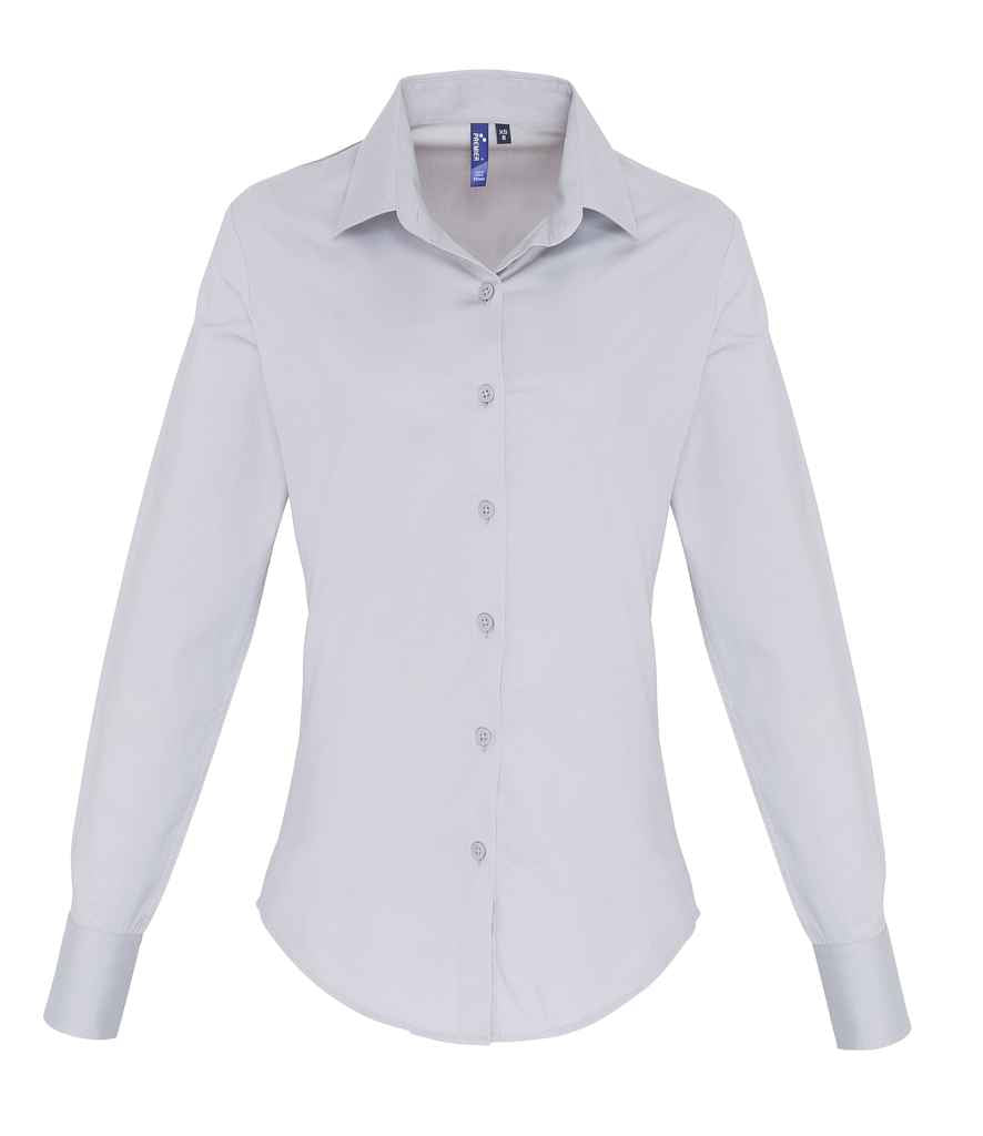 Premier Ladies Long Sleeve Stretch Fit Poplin Shirt PR344 - Silver