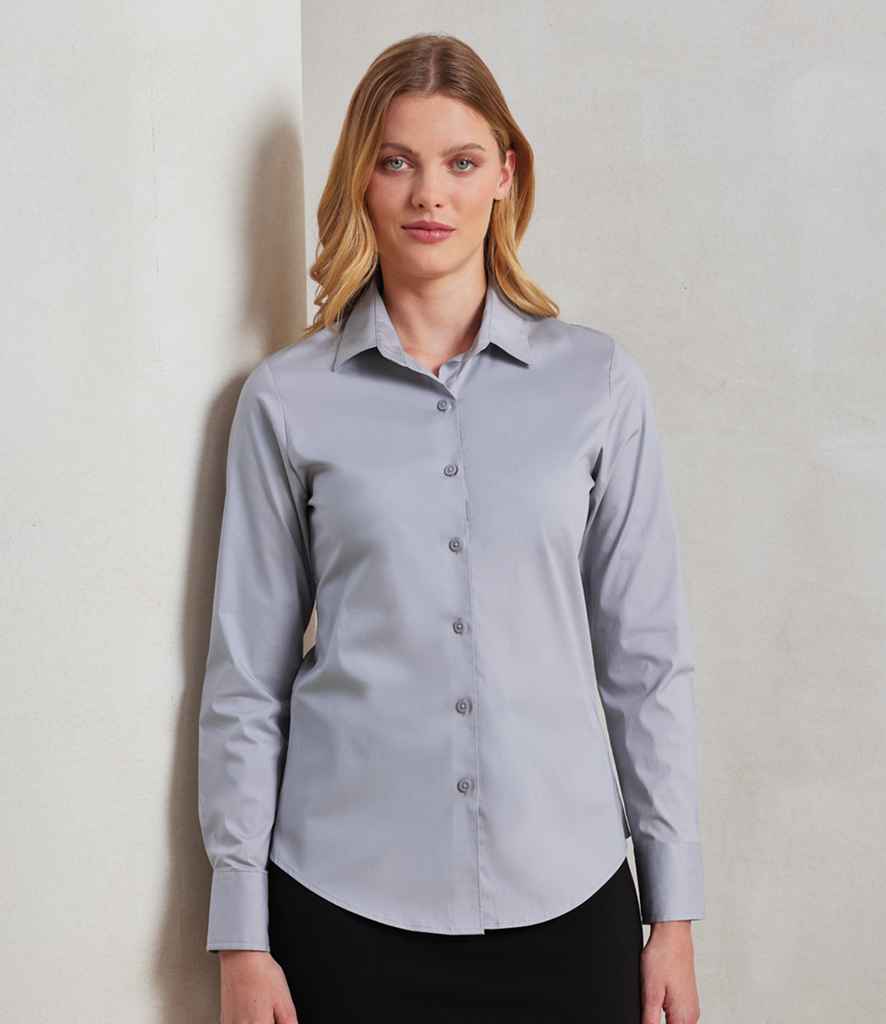 Premier Ladies Long Sleeve Stretch Fit Poplin Shirt PR344 - PR344 Silver Model