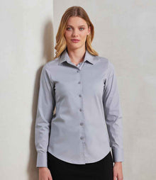 Premier Ladies Long Sleeve Stretch Fit Poplin Shirt PR344 - PR344 Silver Model