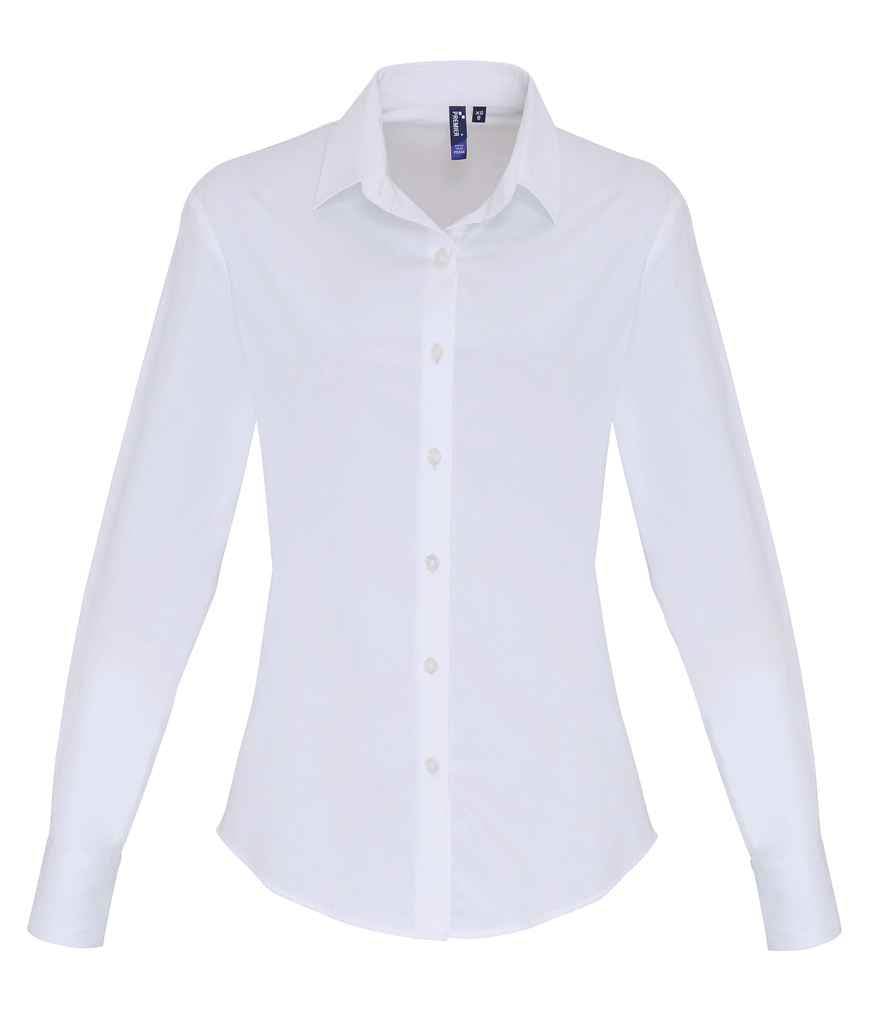 Premier Ladies Long Sleeve Stretch Fit Poplin Shirt PR344 - White
