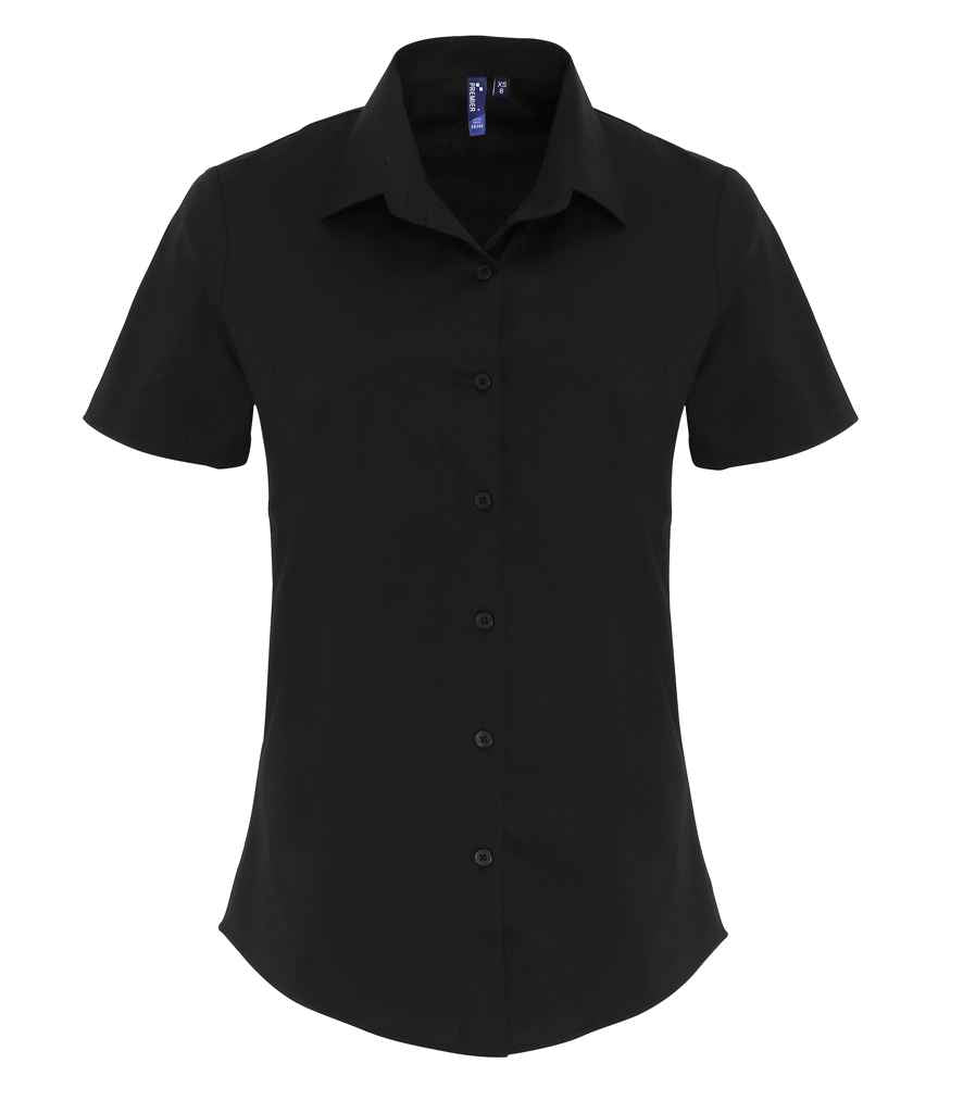 Premier Ladies Short Sleeve Stretch Fit Poplin Shirt PR346 - Black