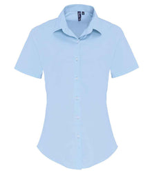 Premier Ladies Short Sleeve Stretch Fit Poplin Shirt PR346 - Pale Blue