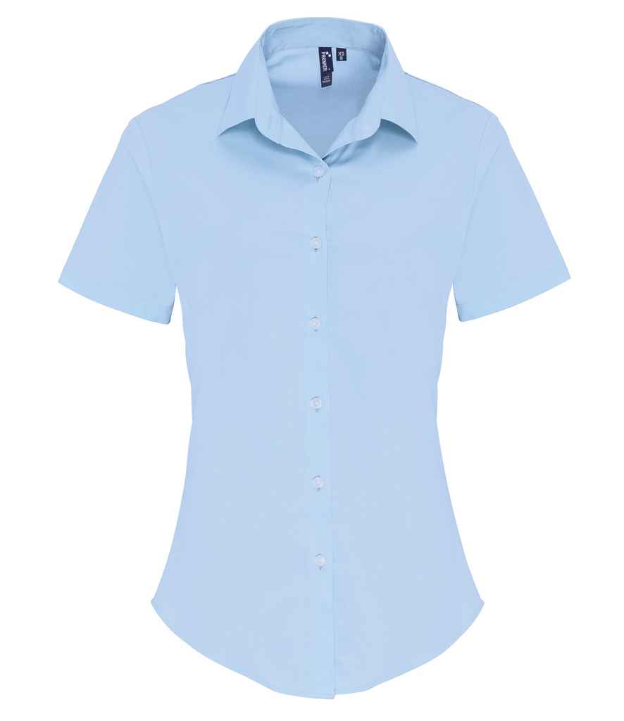 Premier Ladies Short Sleeve Stretch Fit Poplin Shirt PR346 - Pale Blue