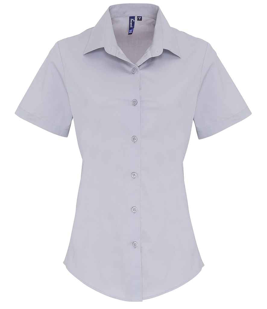 Premier Ladies Short Sleeve Stretch Fit Poplin Shirt PR346 - Silver