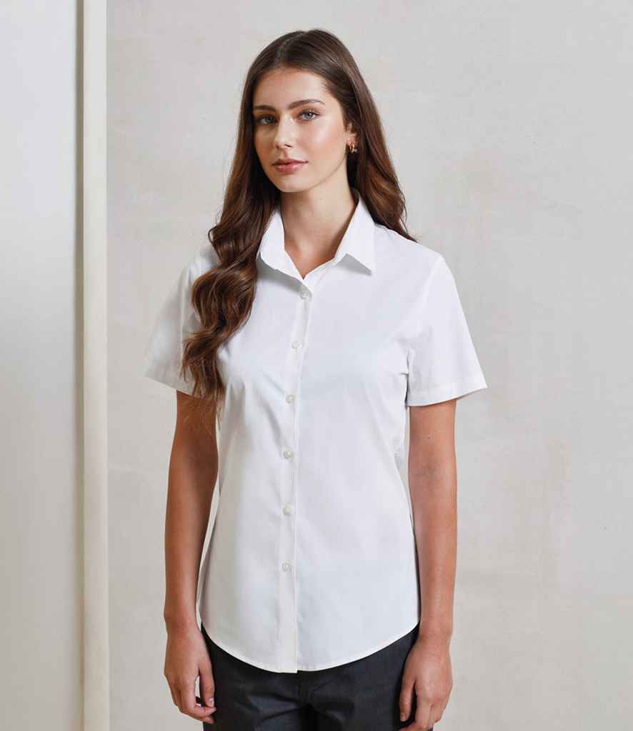 Premier Ladies Short Sleeve Stretch Fit Poplin Shirt PR346 - PR346 White Model