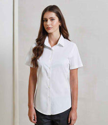 Premier Ladies Short Sleeve Stretch Fit Poplin Shirt PR346 - PR346 White Model
