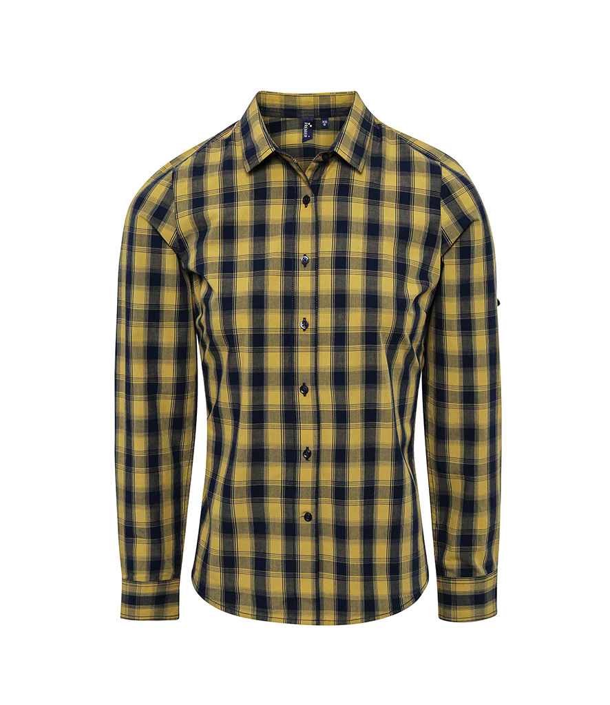 Premier Ladies Mulligan Check Long Sleeve Shirt PR350 - Camel/Navy