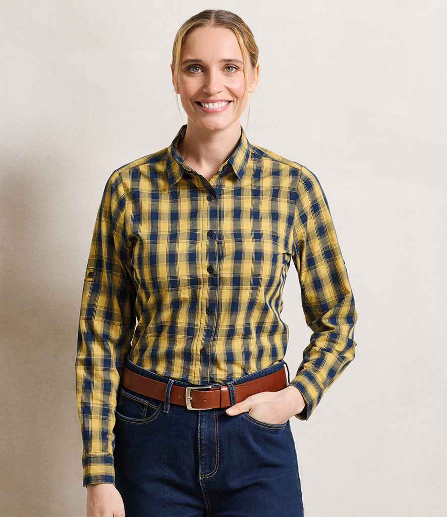 Premier Ladies Mulligan Check Long Sleeve Shirt PR350 - PR350 Camel/Navy Model