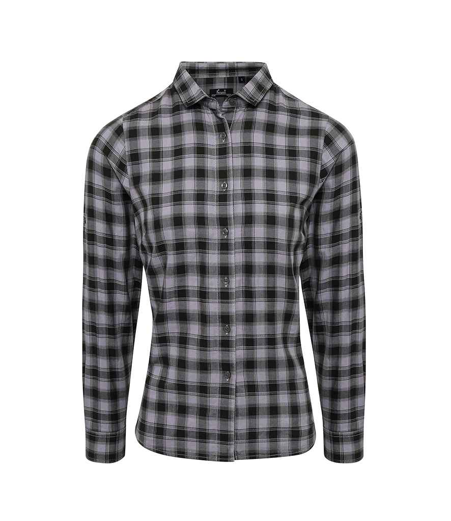 Premier Ladies Mulligan Check Long Sleeve Shirt PR350 - Steel/Black
