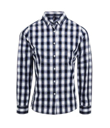 Premier Ladies Mulligan Check Long Sleeve Shirt PR350 - White/Navy