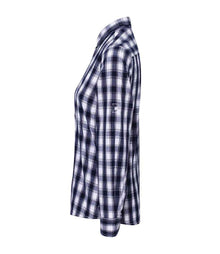 Premier Ladies Mulligan Check Long Sleeve Shirt PR350 - PR350 White/Navy Side
