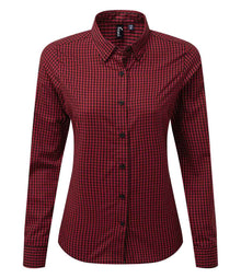 Premier Ladies Maxton Check Long Sleeve Shirt PR352 - Black/Red