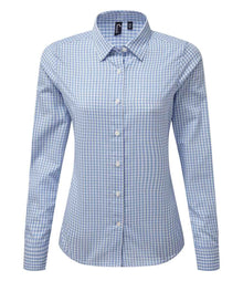 Premier Ladies Maxton Check Long Sleeve Shirt PR352 - Light Blue/White