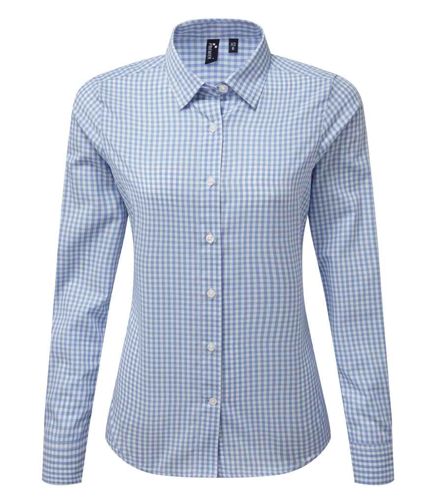 Premier Ladies Maxton Check Long Sleeve Shirt PR352 - Light Blue/White